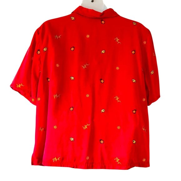 Amy K Su Orange Embroidered Fish Tencel Retro Button Front Shirt Plus Size 3X - Picture 3 of 6
